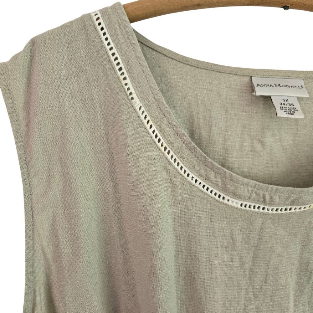 Anna Maxwell Womens Tan 2-Piece Twin Set Shirt & Tank Top Linen Blend 5X - Picture 7 of 16